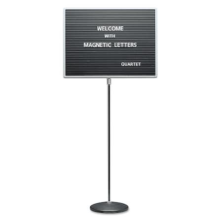 Quartet Adjustable Single-Pedestal Magnetic Letter Board, 24 x 18, Black, Gray Frame 7921M